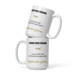 Favour Over Striving Mug, white ceramic 15 oz mug shown from the front
