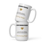 Bloom Through Pressure Mug, white ceramic 15 oz mug shown from the front