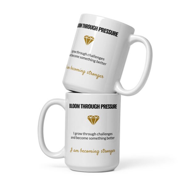 Bloom Through Pressure Mug, white ceramic 15 oz mug shown from the front