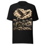THE VISION WITHIN black unisex T-shirt with vintage eagle, seated figure and mountain landscape artwork